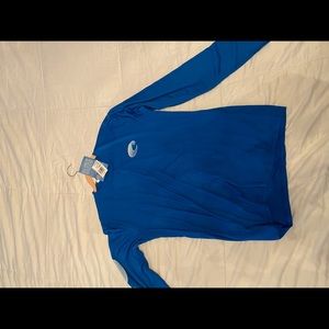 blue elastic long sleeve swim shirt